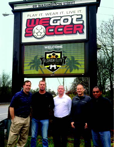 Photo taken at WeGotSoccer Corporate Headquarters in Foxboro, MA. Picture Left to Right: Michael O’Connor (President of WeGotSoccer) Sean Bubb (Executive Director of FESA), Chris Neeley (Creeks Soccer Academy) Steven Mail (JYS), Hue Menzies (Florida Kraze Krush)